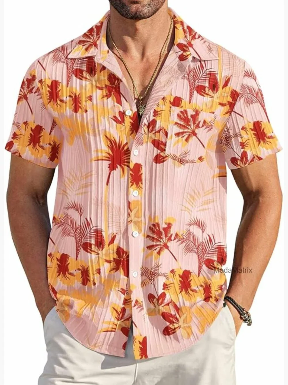 Short Sleeve Button Down Shirt Textured Summer Beach Shirt with Pocket